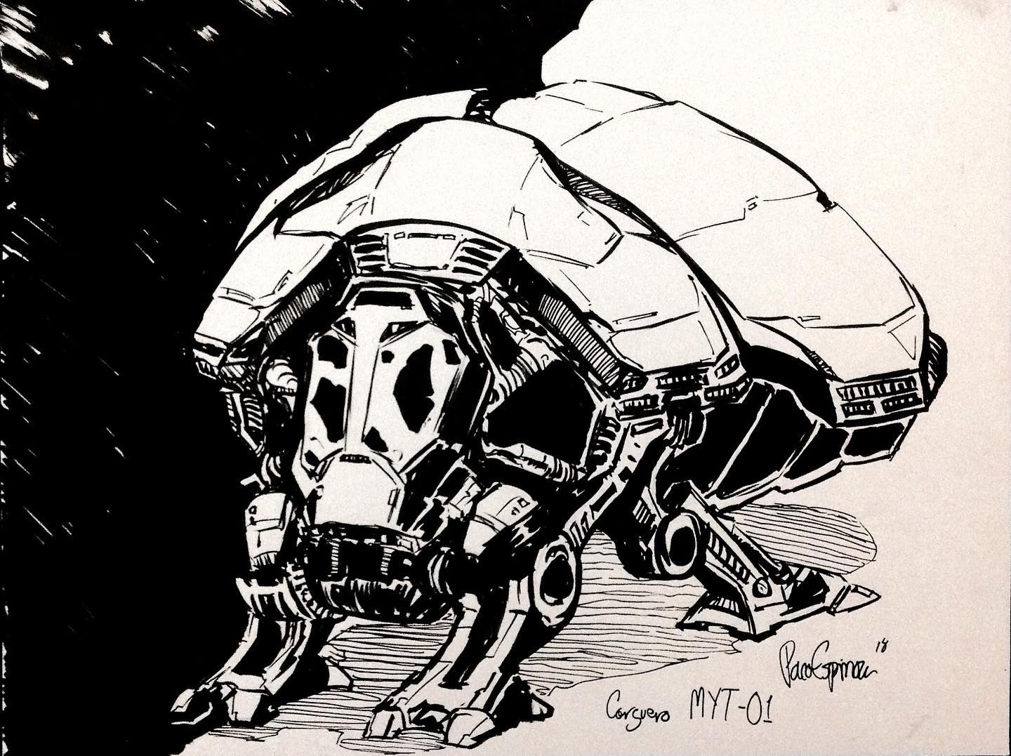 Obra "MYT-01" realizada por Paco Espinoza @nubigfilms en tinta china, Ciudad Ob...